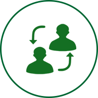 A green icon with two people and arrows.